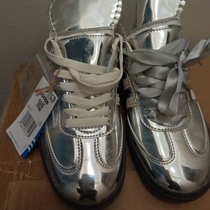 adidas Silver Athletic Shoes with Cream and Gray Laces